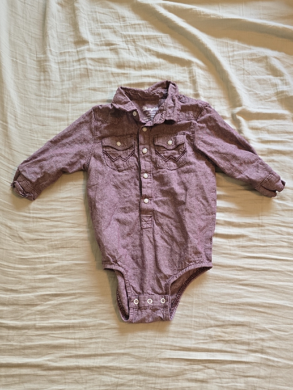 Wrangler Mauve Pearl Snap Baby Onesie